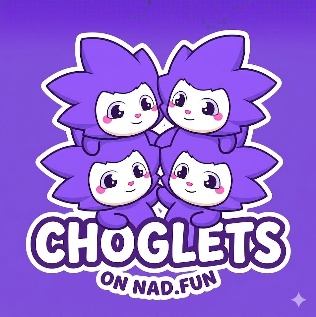 Choglets logo featuring four purple Choglet characters